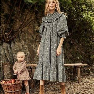 Doen women’s rosetta prancing fawn floral midi dress size XS